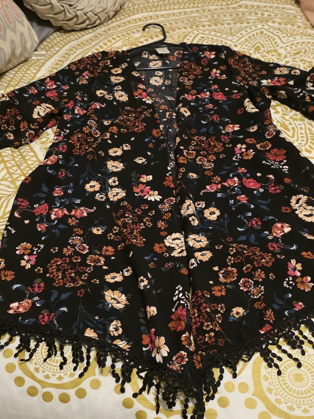 Live 4 Truth Black Floral Fringe Open Cardigan